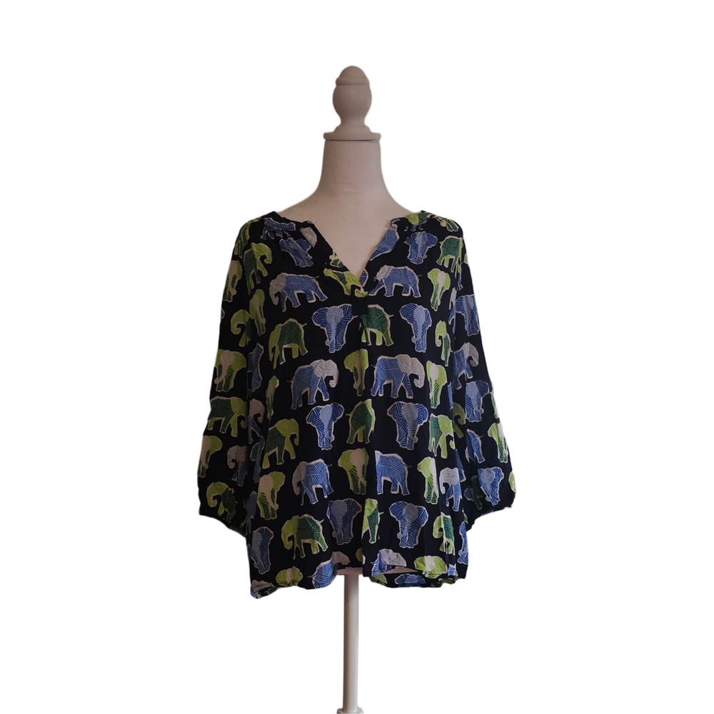 crown & ivy Elephant Print Blouse - Black, Blue, Green